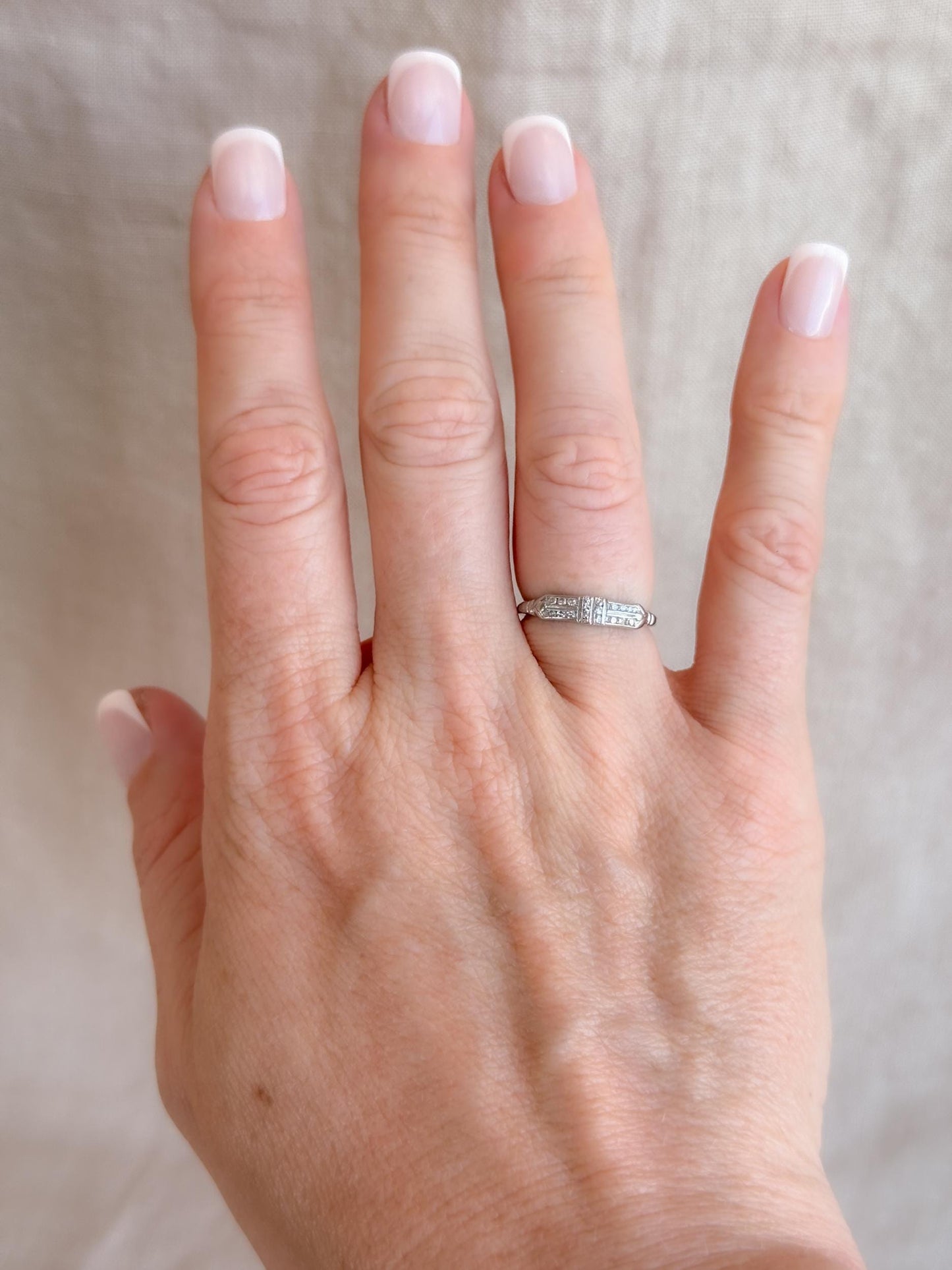 Vintage Diamond Wedding Band, 14k White Gold, Art Deco Minimalist Ring