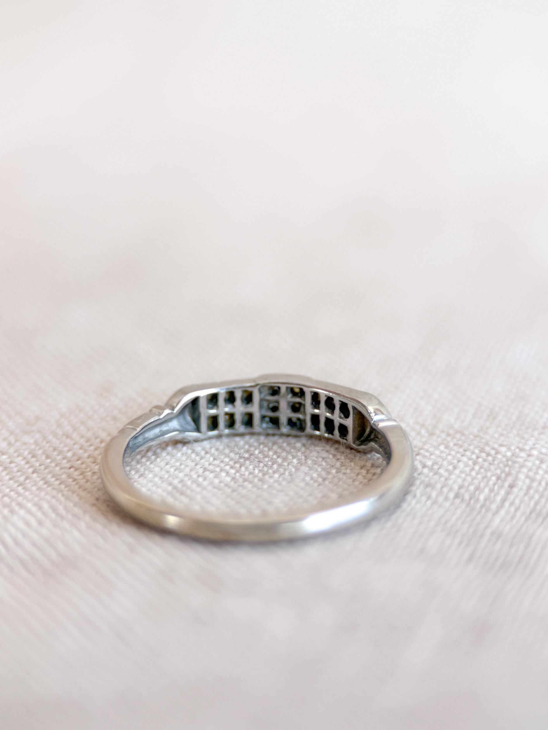Vintage Diamond Wedding Band, 14k White Gold, Art Deco Minimalist Ring