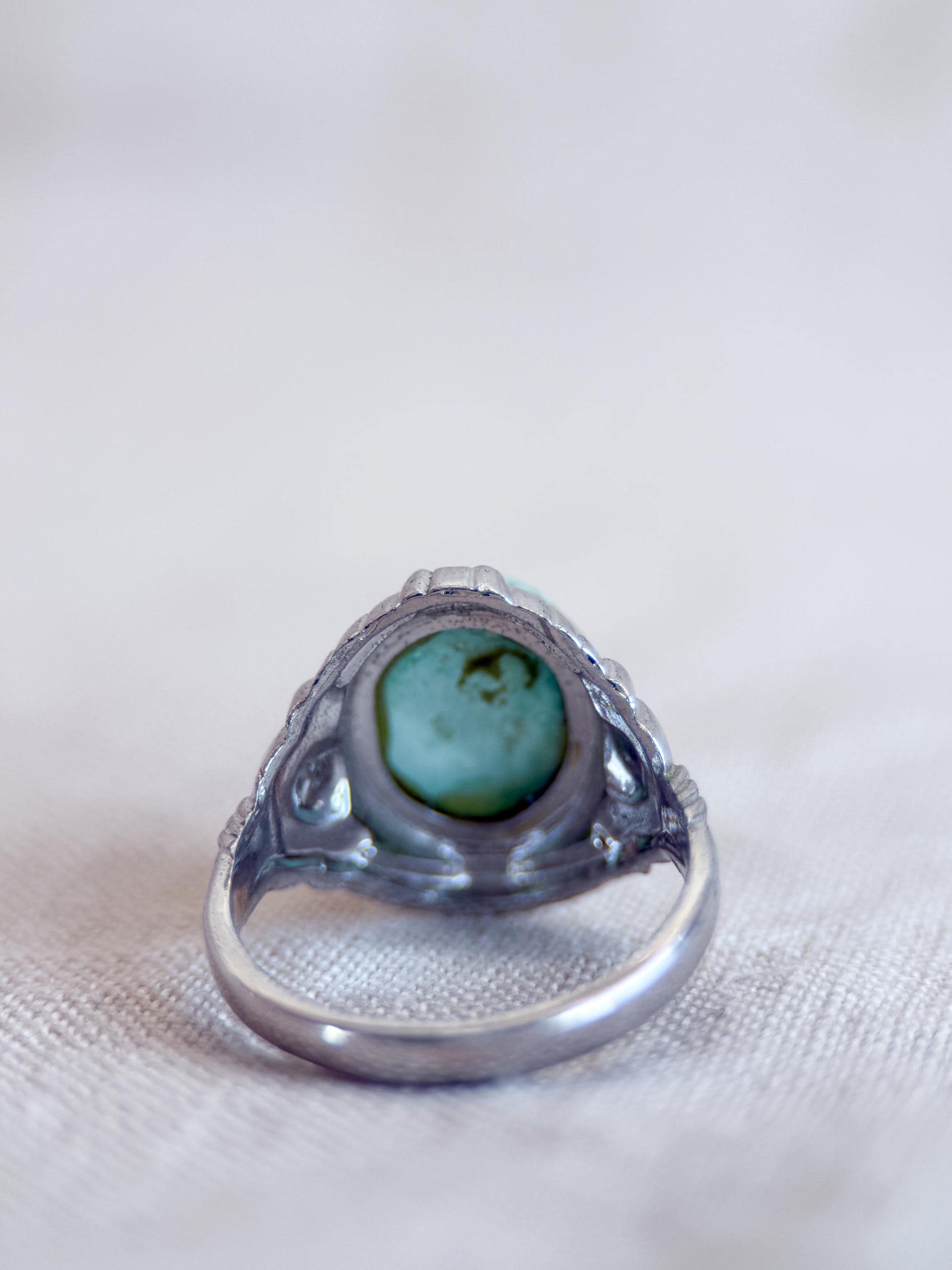 Vintage Turquoise Ring Sterling Silver, Oval Filigree Statement Ring, Boho Everyday Jewelry