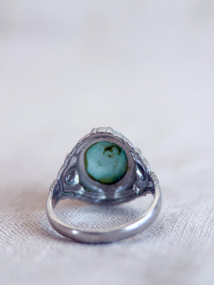 Vintage Turquoise Ring Sterling Silver, Oval Filigree Statement Ring, Boho Everyday Jewelry