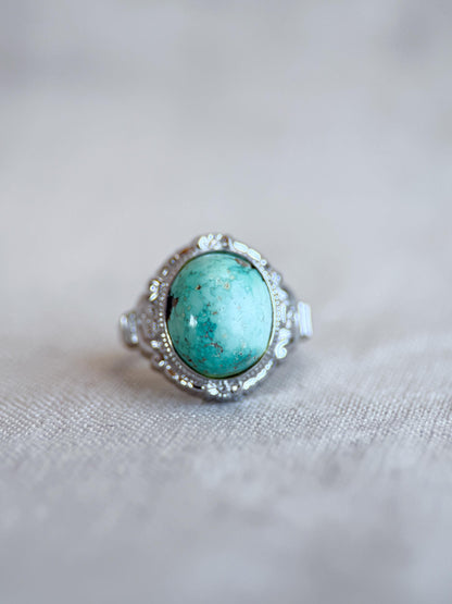 Vintage Turquoise Ring Sterling Silver, Oval Filigree Statement Ring, Boho Everyday Jewelry