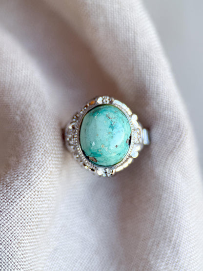 Vintage Turquoise Ring Sterling Silver, Oval Filigree Statement Ring, Boho Everyday Jewelry