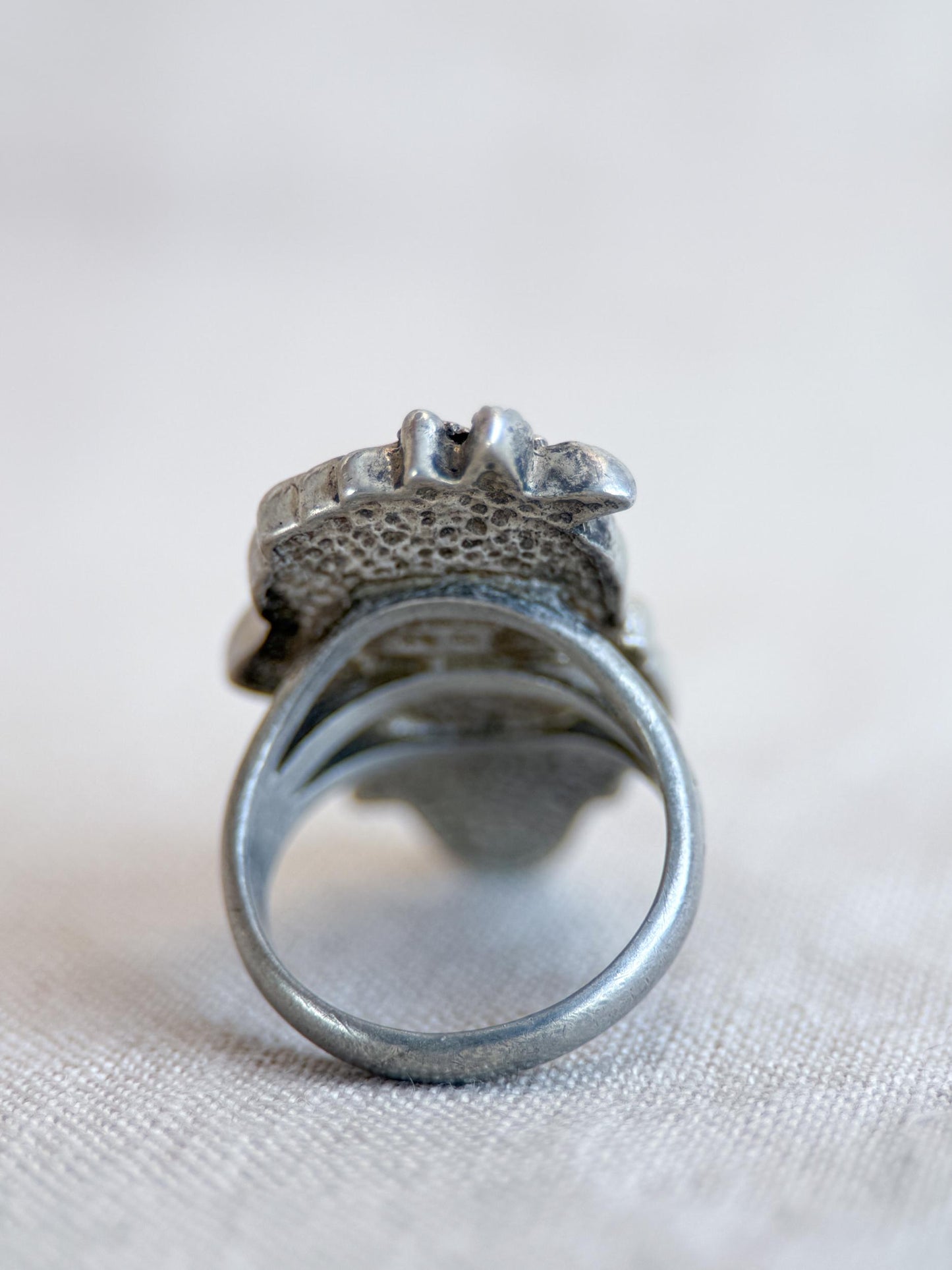 Vintage Gaspeite Ring, Sterling Silver, Floral Feather Statement Ring, Boho Everyday Jewelry