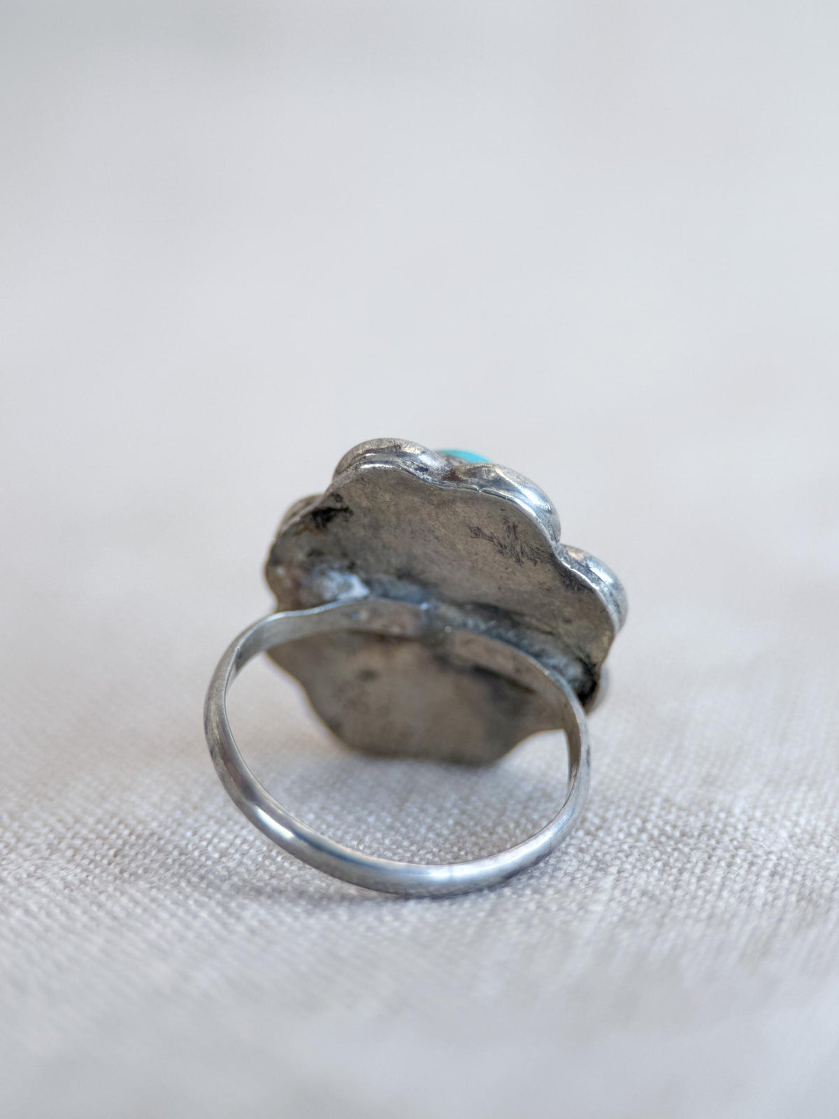 Vintage Turquoise Ring Sterling Silver, Scalloped Floral Statement Ring, Boho Everyday Jewelry