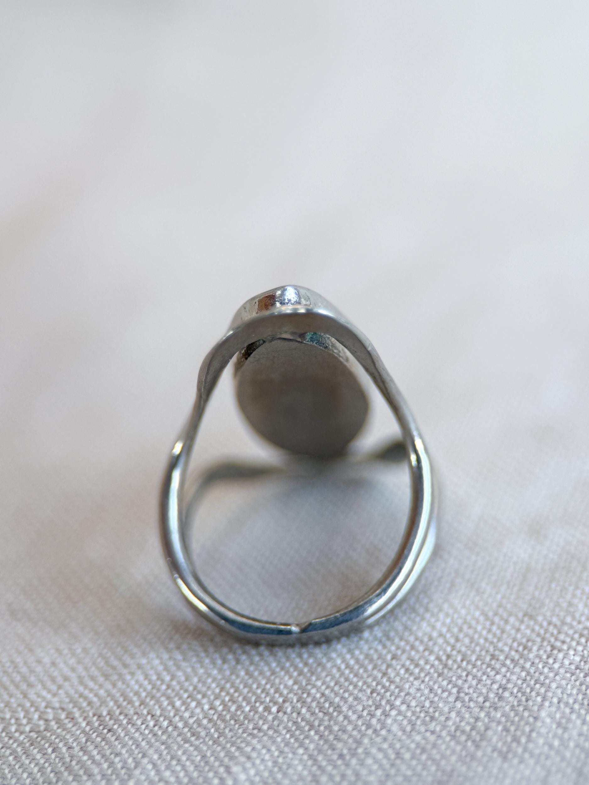 Vintage Turquoise Ring Sterling Silver, Oval Open Statement Ring, Boho Everyday Jewelry