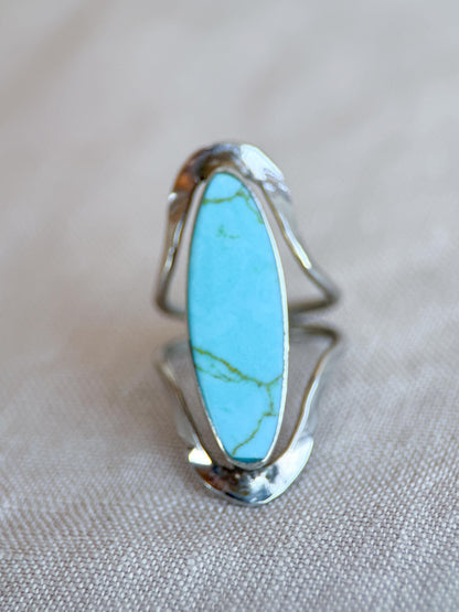 Vintage Turquoise Ring Sterling Silver, Oval Open Statement Ring, Boho Everyday Jewelry