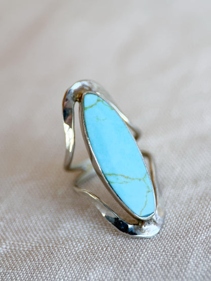 Vintage Turquoise Ring Sterling Silver, Oval Open Statement Ring, Boho Everyday Jewelry