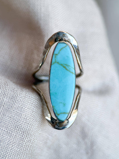 Vintage Turquoise Ring Sterling Silver, Oval Open Statement Ring, Boho Everyday Jewelry