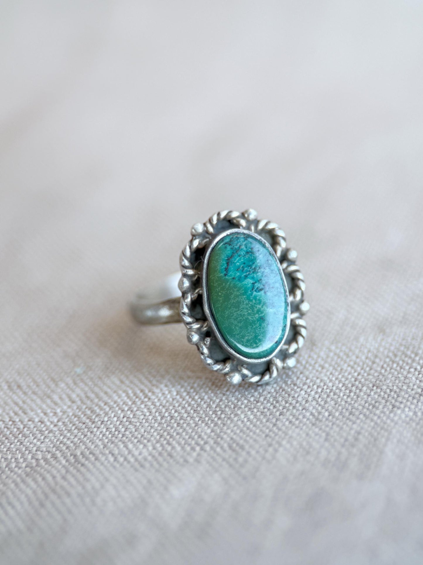 Vintage Turquoise Ring Sterling Silver, Scalloped Floral Statement Ring, Boho Everyday Jewelry