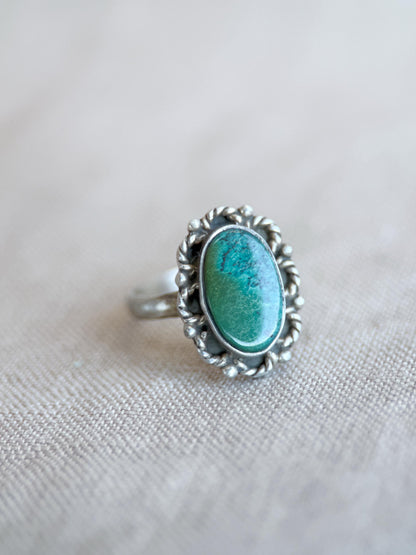Vintage Turquoise Ring Sterling Silver, Scalloped Floral Statement Ring, Boho Everyday Jewelry