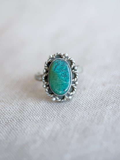 Vintage Turquoise Ring Sterling Silver, Scalloped Floral Statement Ring, Boho Everyday Jewelry