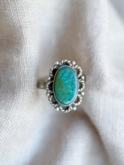 Vintage Turquoise Ring Sterling Silver, Scalloped Floral Statement Ring, Boho Everyday Jewelry