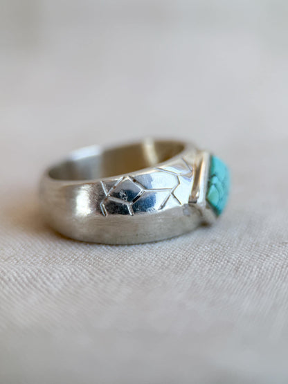 Vintage Turquoise Ring Sterling Silver, Diamond Shaped Bezel Statement Ring, Boho Everyday Jewelry