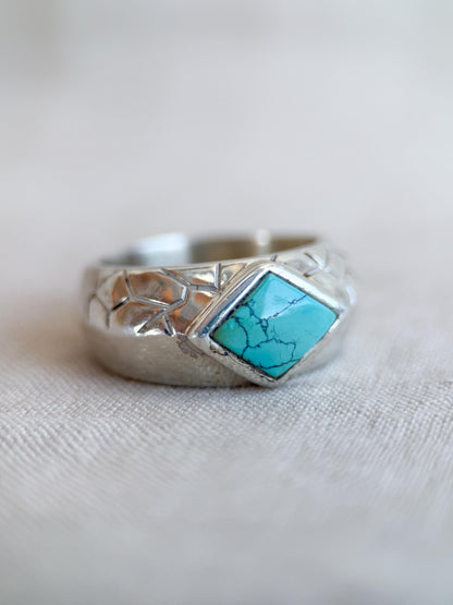 Vintage Turquoise Ring Sterling Silver, Diamond Shaped Bezel Statement Ring, Boho Everyday Jewelry