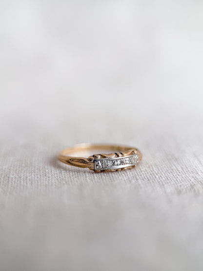 Vintage Diamond Wedding Band, 14k Gold, Art Deco Filigree Minimalist Ring, Stacking Band