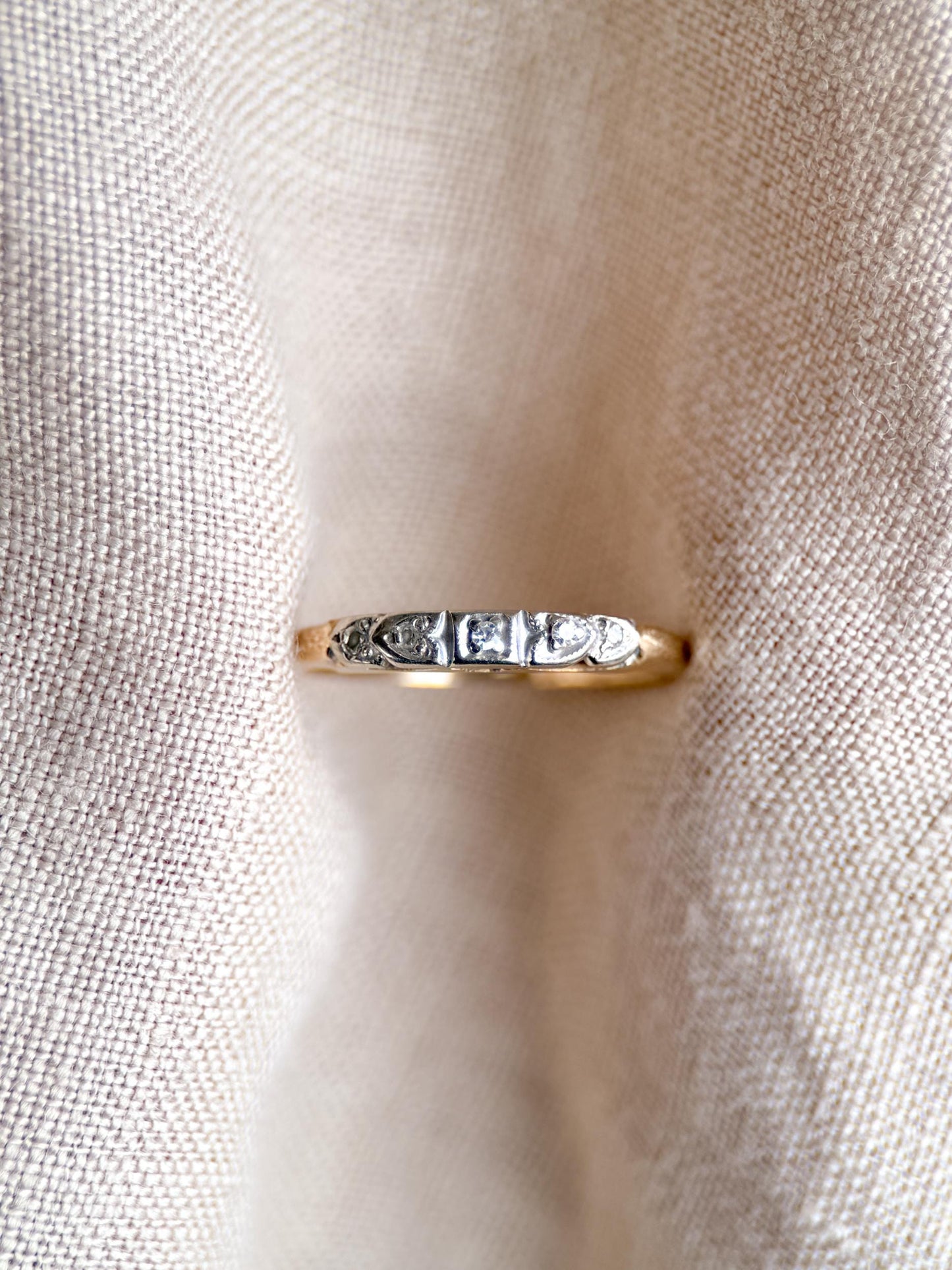 Vintage Diamond Wedding Band, 14k Gold, Art Deco Filigree Minimalist Ring, Stacking Band
