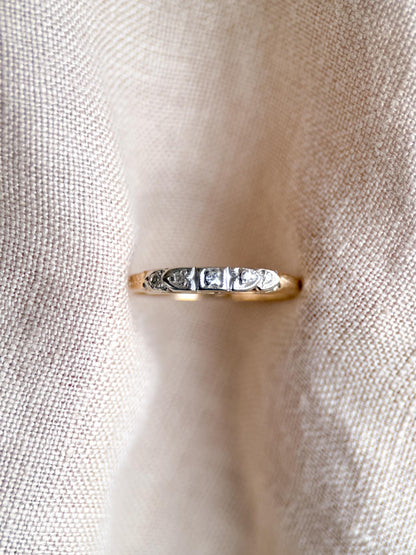 Vintage Diamond Wedding Band, 14k Gold, Art Deco Filigree Minimalist Ring, Stacking Band