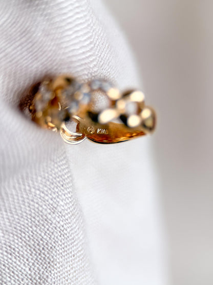 Vintage Diamond Wedding Band, 14k Gold, Floral Scalloped Link Style Ring, Stacking Band