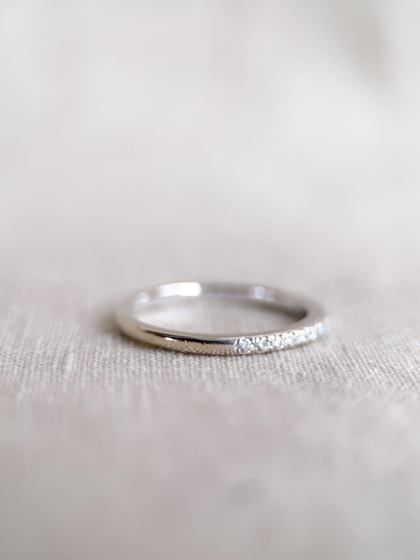 Vintage Diamond Wedding Band, 14k White Gold, Art Deco Minimalist Ring