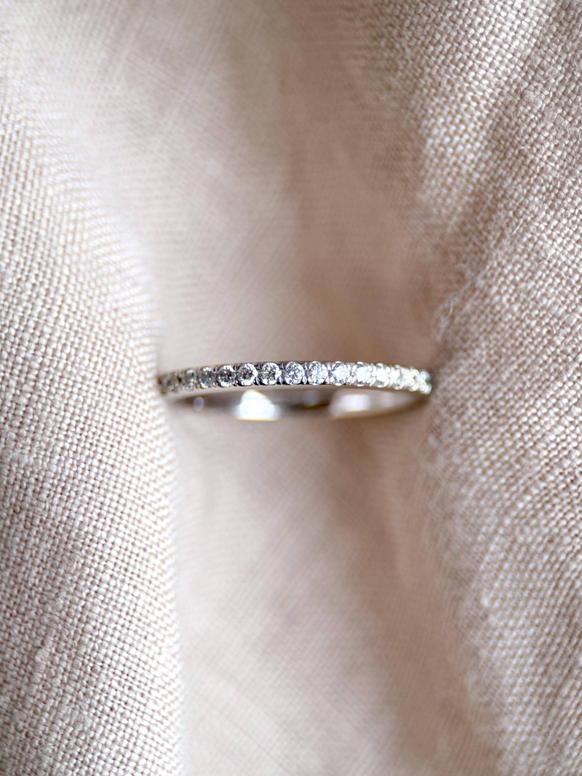 Vintage Diamond Wedding Band, 14k White Gold, Art Deco Minimalist Ring