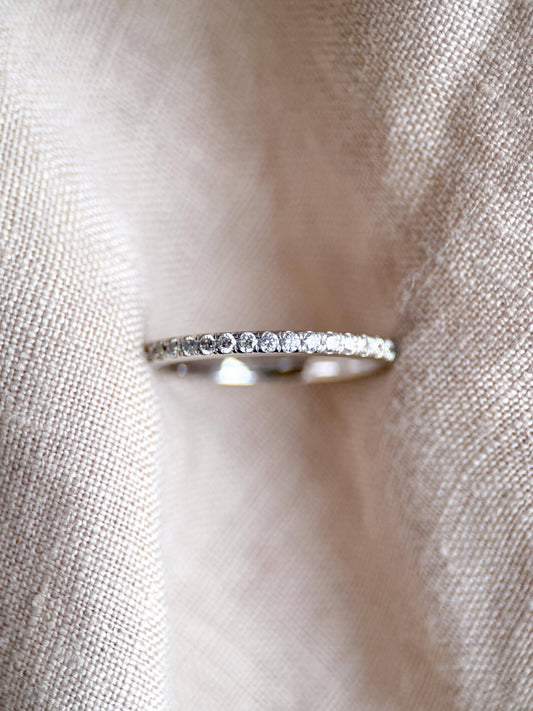 Vintage Diamond Wedding Band, 14k White Gold, Art Deco Minimalist Ring