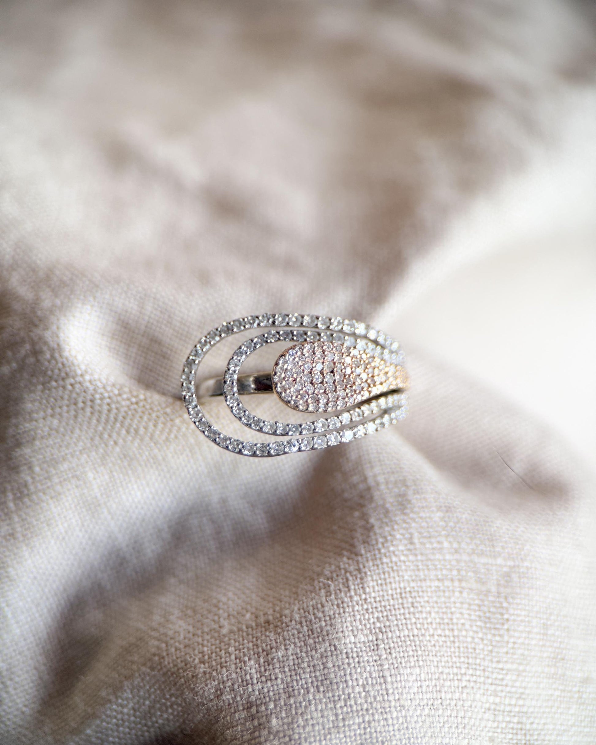 Vintage Diamond Ring, 14k White Gold, Asymmetrical Pave Statement Band, Elegant Anniversary Jewelry