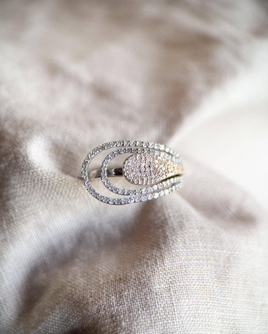 Vintage Diamond Ring, 14k White Gold, Asymmetrical Pave Statement Band, Elegant Anniversary Jewelry