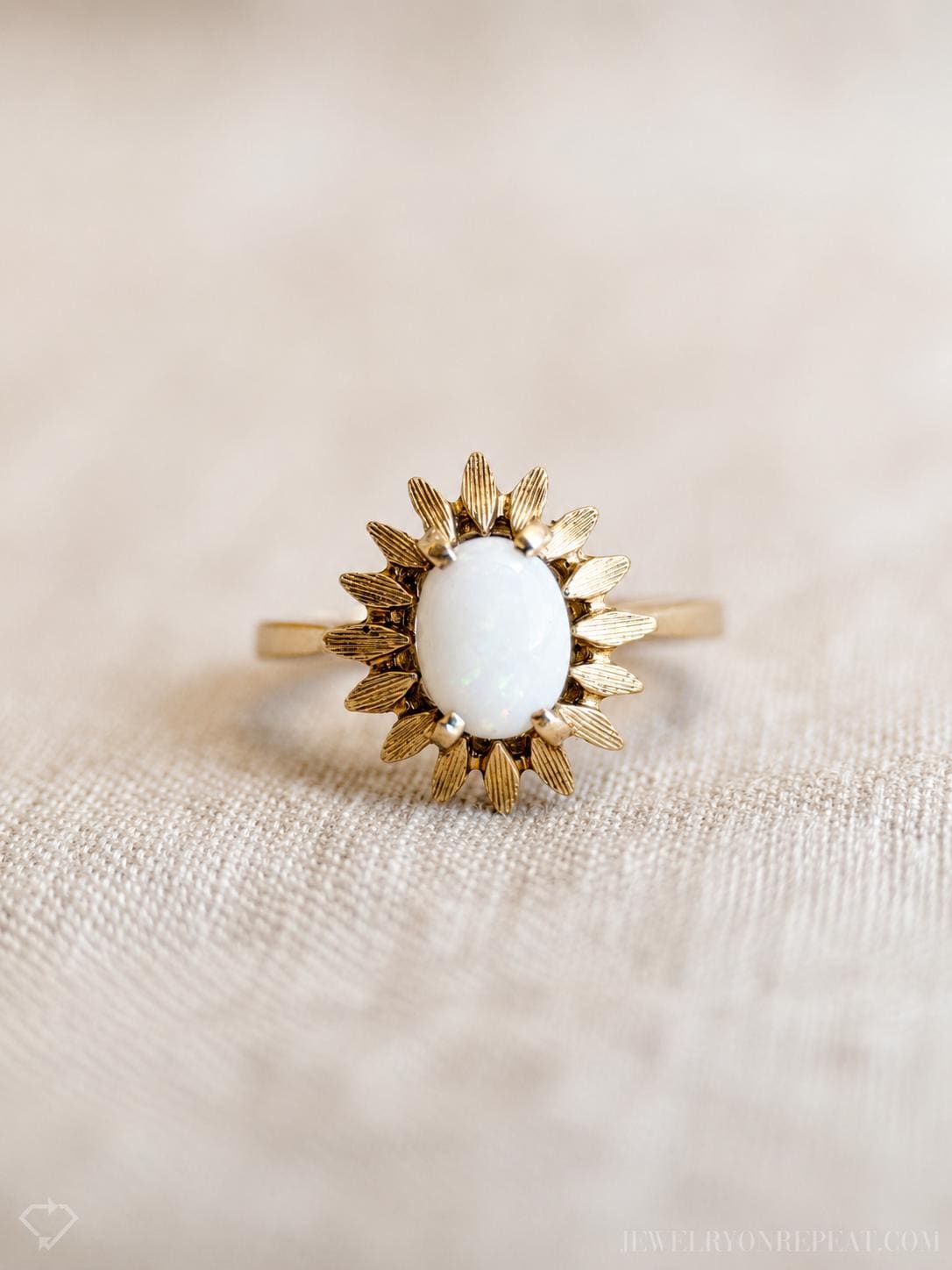 Vintage Opal Ring, 14k Gold, Flower Statement Ring, 1970s Floral Jewelry