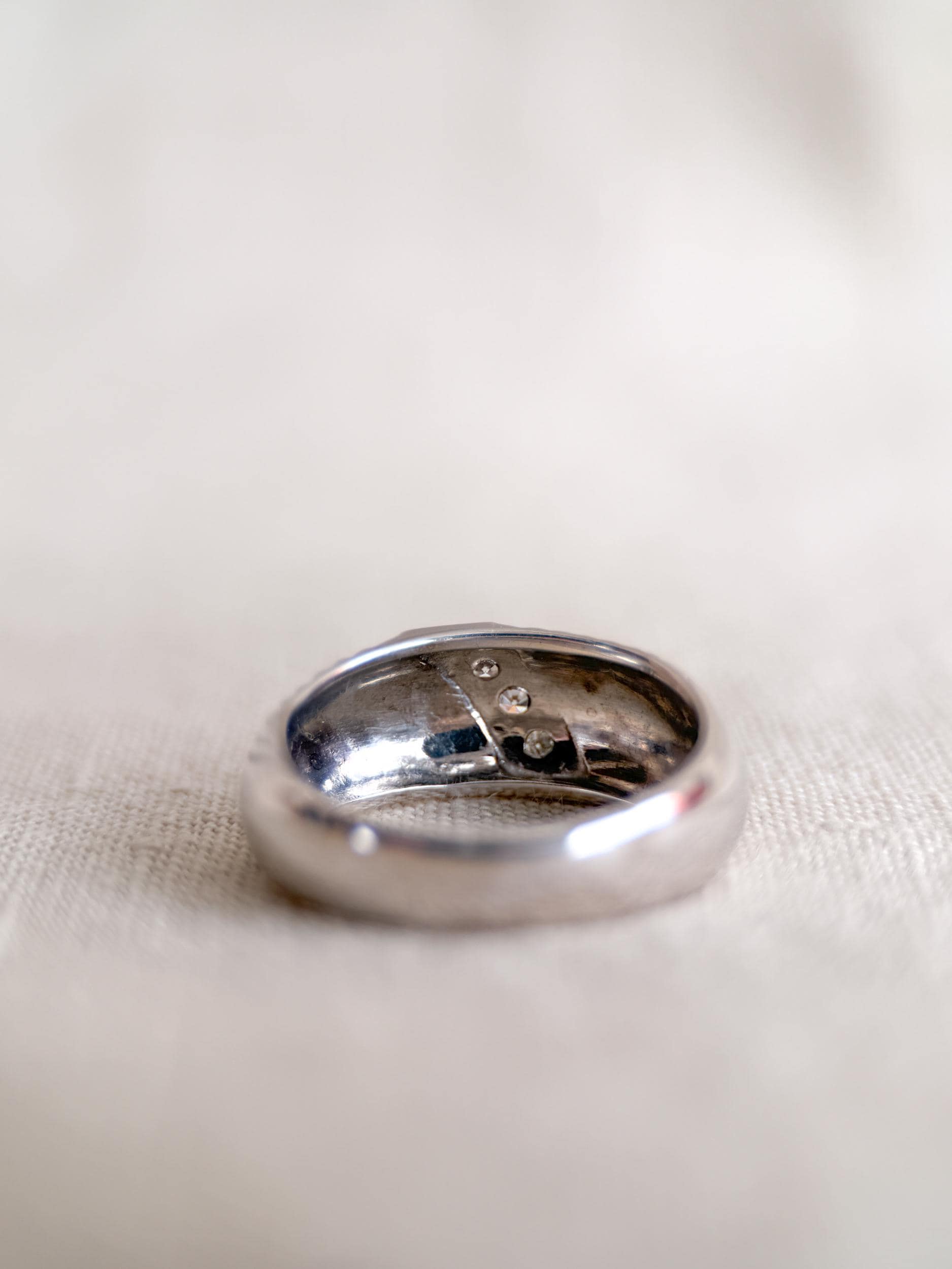 Vintage Diamond Wedding Band, 14k White Gold, Diagonal Rope Textured Ring, Anniversary Band