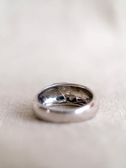 Vintage Diamond Wedding Band, 14k White Gold, Diagonal Rope Textured Ring, Anniversary Band