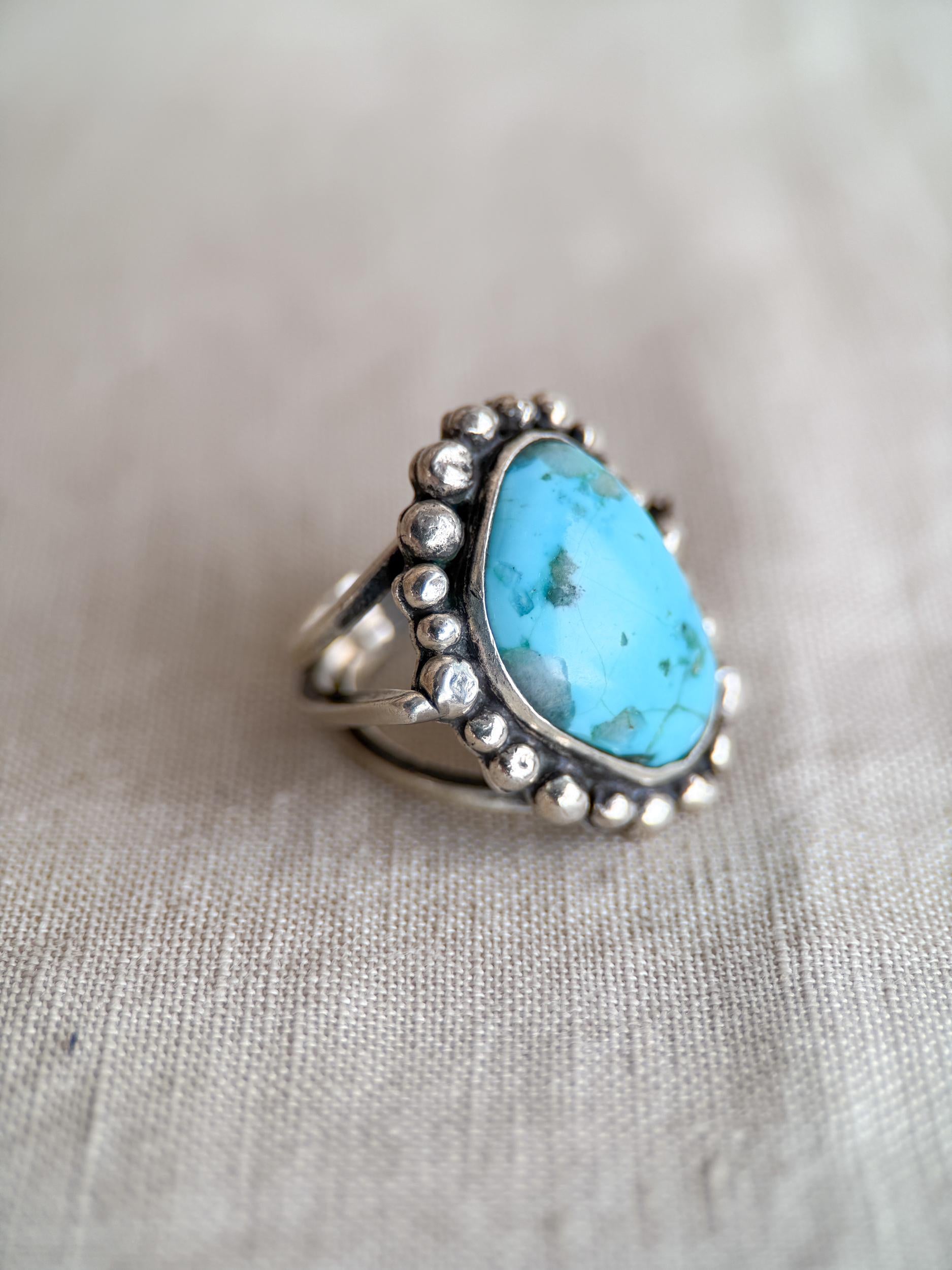 Vintage Turquoise Ring Sterling Silver, Large Statement Ring, Boho Everyday Jewelry