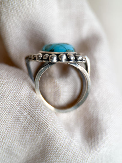 Vintage Turquoise Ring Sterling Silver, Large Statement Ring, Boho Everyday Jewelry
