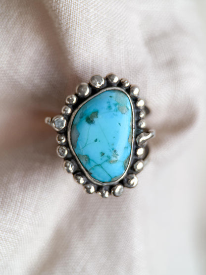 Vintage Turquoise Ring Sterling Silver, Large Statement Ring, Boho Everyday Jewelry