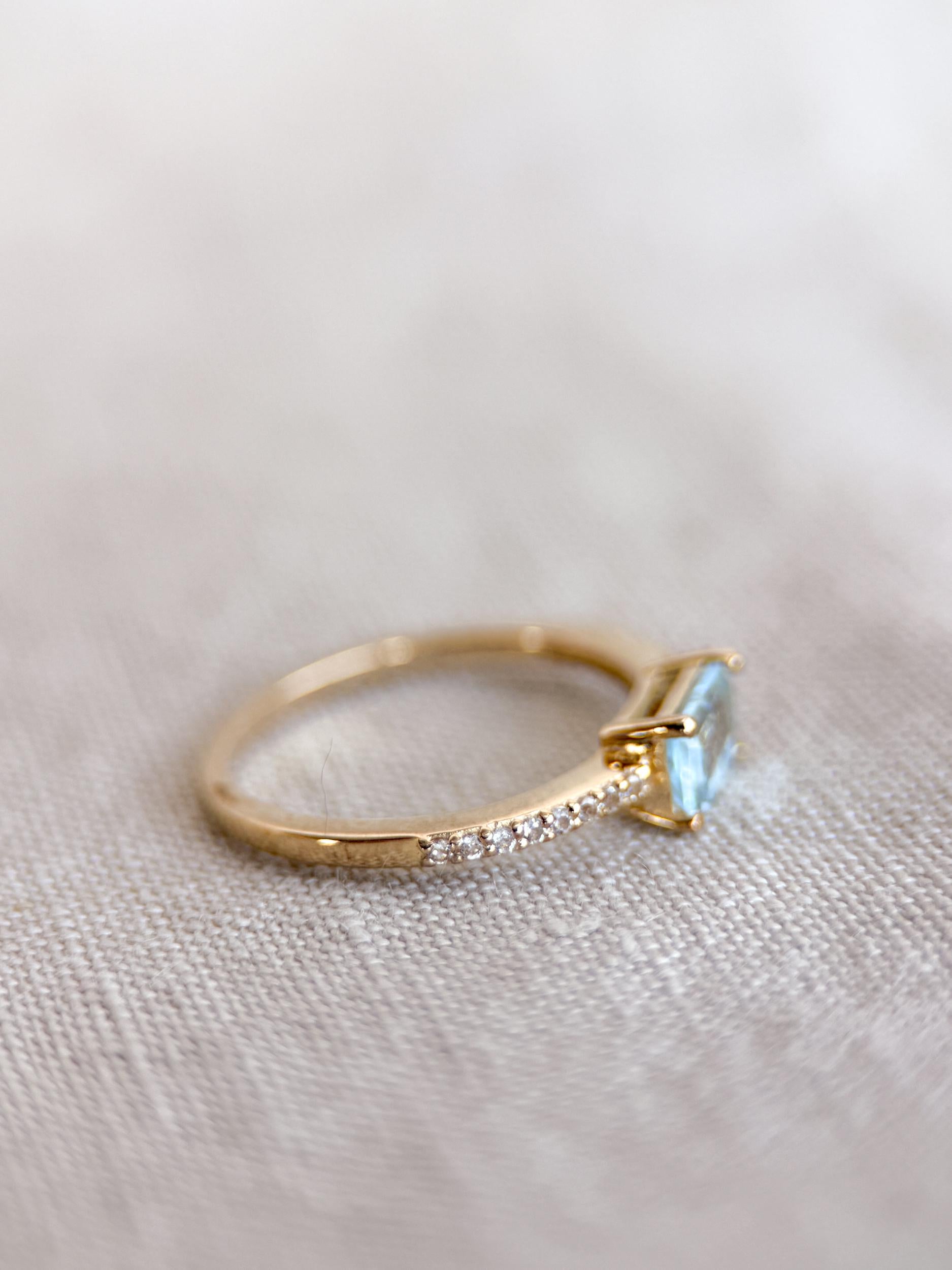 Vintage Blue Topaz Ring in Gold-Plated Sterling Silver, Minimalist Statement Ring, Unique Everyday Jewelry