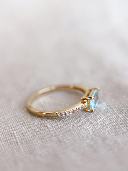 Vintage Blue Topaz Ring in Gold-Plated Sterling Silver, Minimalist Statement Ring, Unique Everyday Jewelry