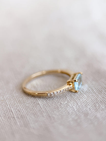 Vintage Blue Topaz Ring in Gold-Plated Sterling Silver, Minimalist Statement Ring, Unique Everyday Jewelry