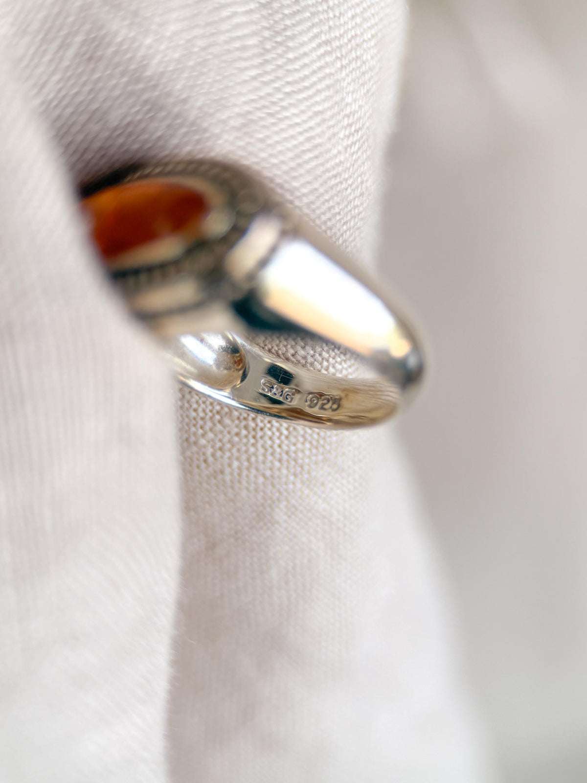 Vintage Amber Ring Sterling Silver, East West Long Oval Statement Ring, Boho Everyday Jewelry