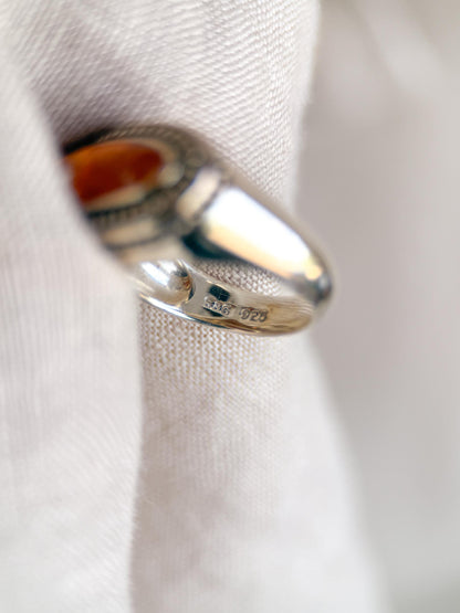 Vintage Amber Ring Sterling Silver, East West Long Oval Statement Ring, Boho Everyday Jewelry