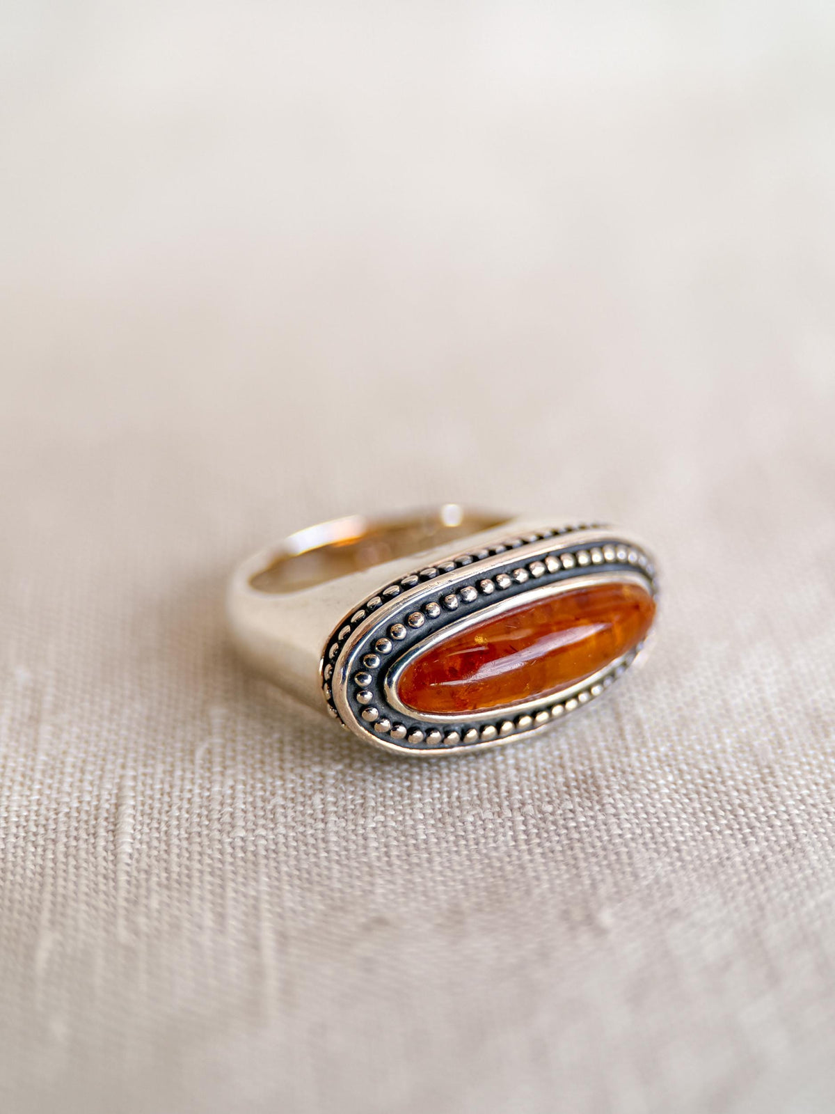 Vintage Amber Ring Sterling Silver, East West Long Oval Statement Ring, Boho Everyday Jewelry