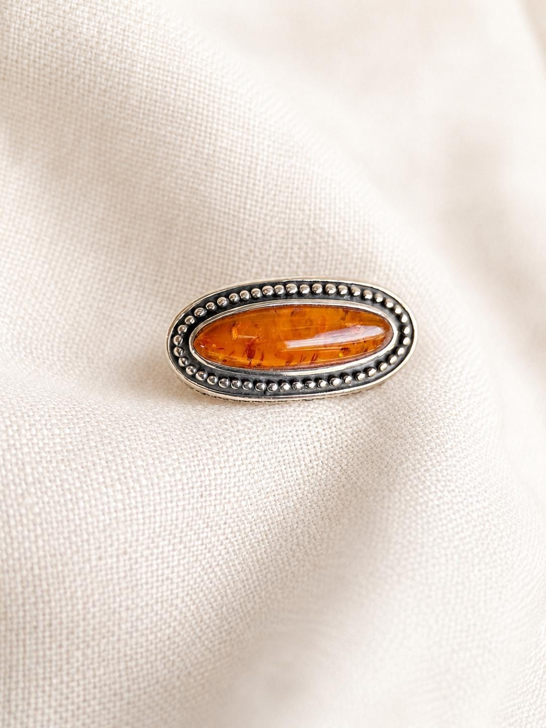 Vintage Amber Ring Sterling Silver, East West Long Oval Statement Ring, Boho Everyday Jewelry