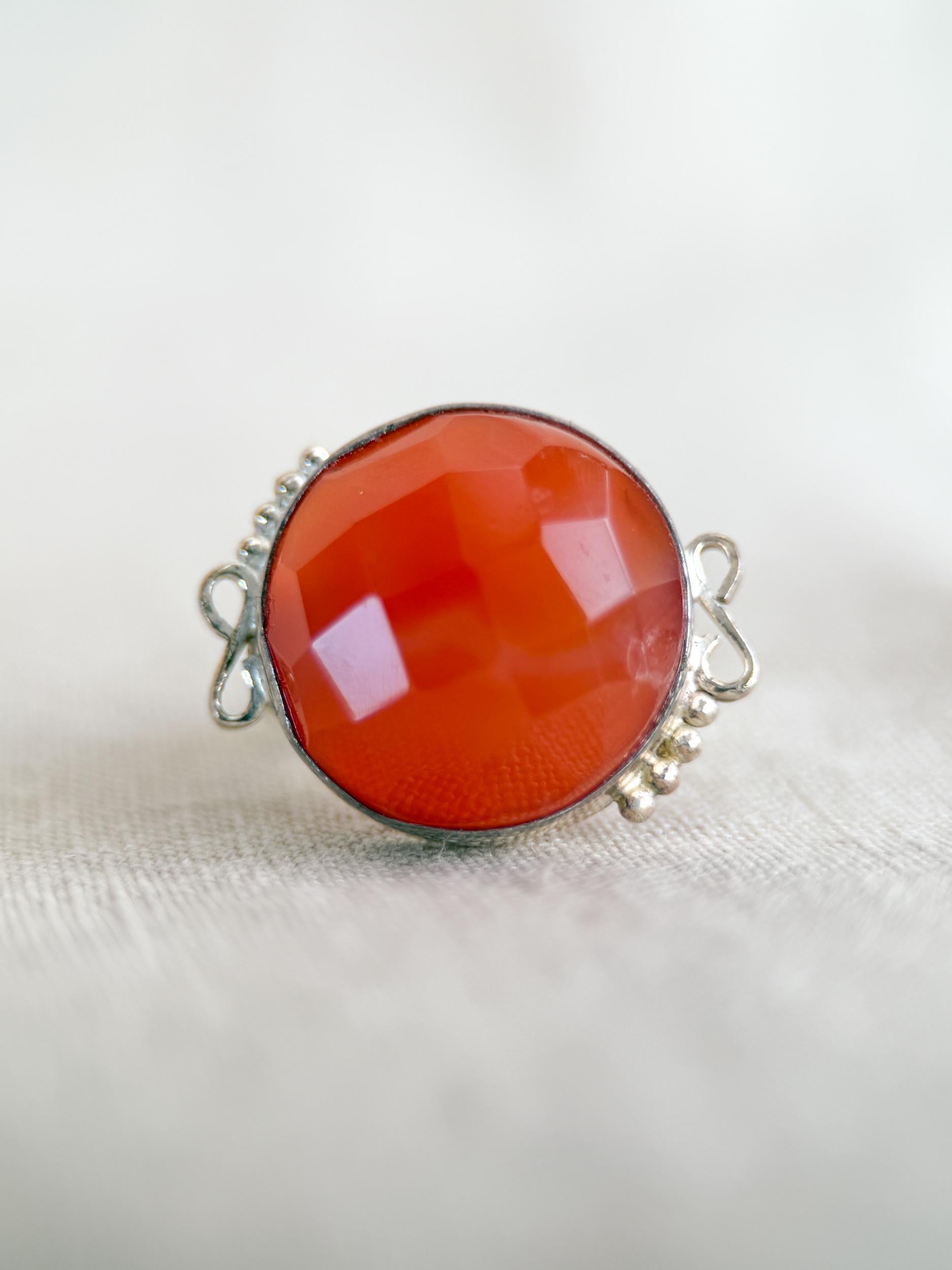 Vintage Carnelian Ring, Sterling Silver Faceted Bezel Statement Ring, Bold Everyday Jewelry