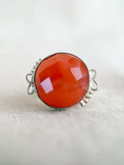Vintage Carnelian Ring, Sterling Silver Faceted Bezel Statement Ring, Bold Everyday Jewelry