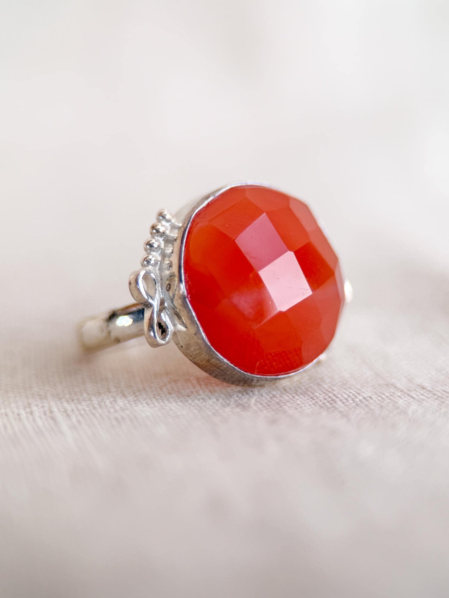 Vintage Carnelian Ring, Sterling Silver Faceted Bezel Statement Ring, Bold Everyday Jewelry