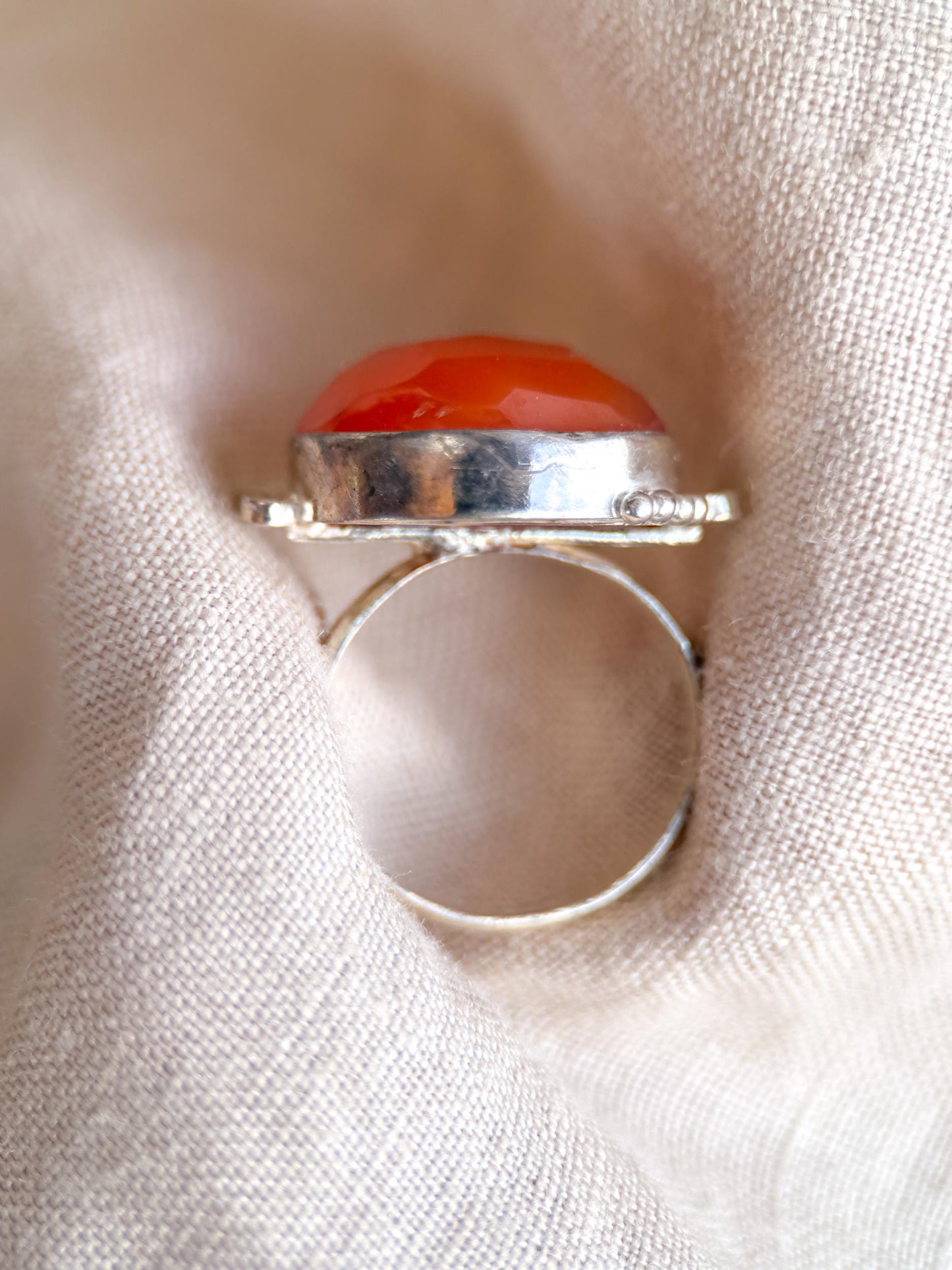 Vintage Carnelian Ring, Sterling Silver Faceted Bezel Statement Ring, Bold Everyday Jewelry
