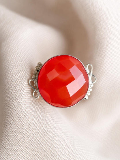 Vintage Carnelian Ring, Sterling Silver Faceted Bezel Statement Ring, Bold Everyday Jewelry