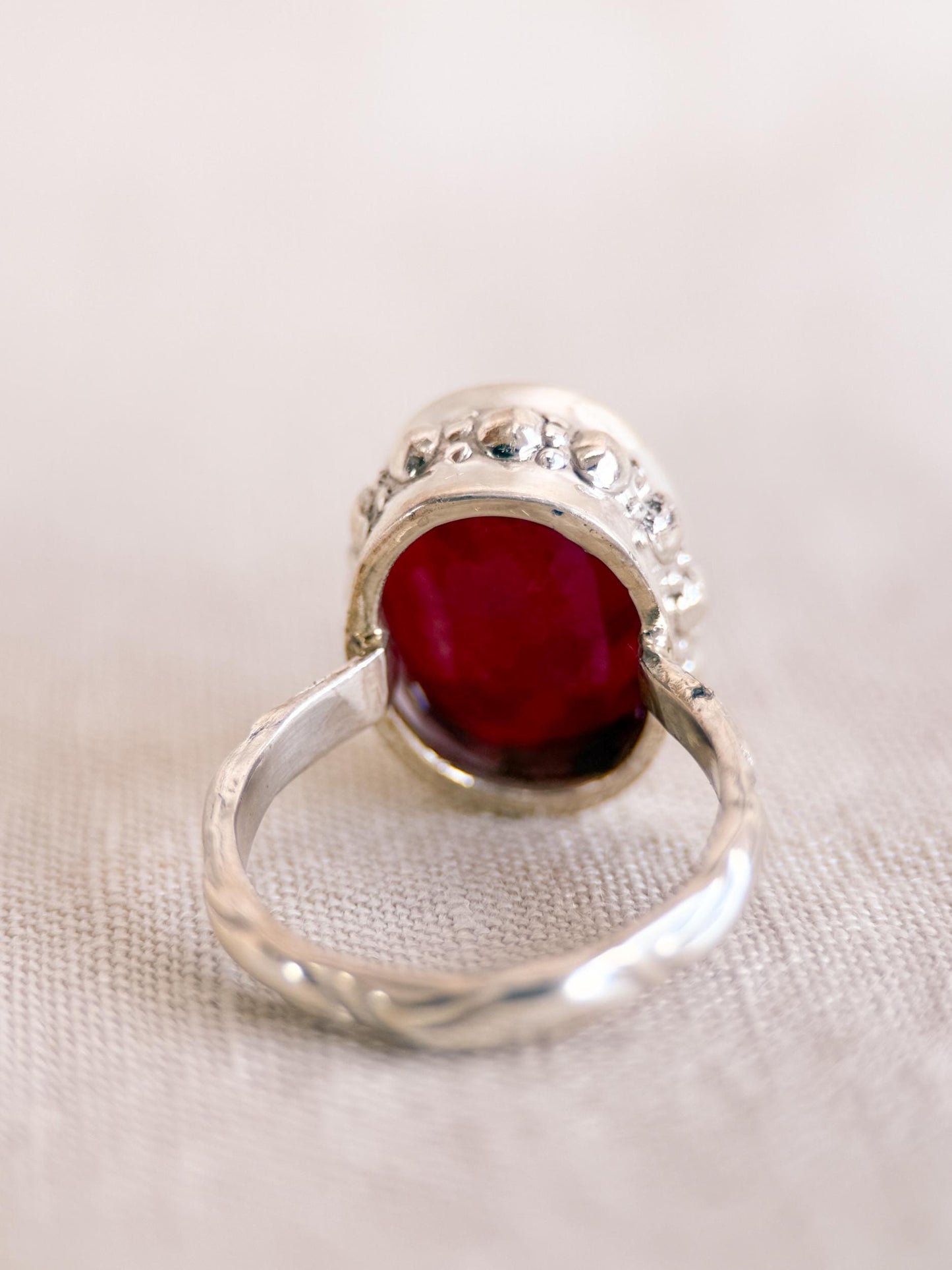 Vintage Ruby Ring, Sterling Silver Oval Bezel Statement Ring, Bold Everyday Jewelry