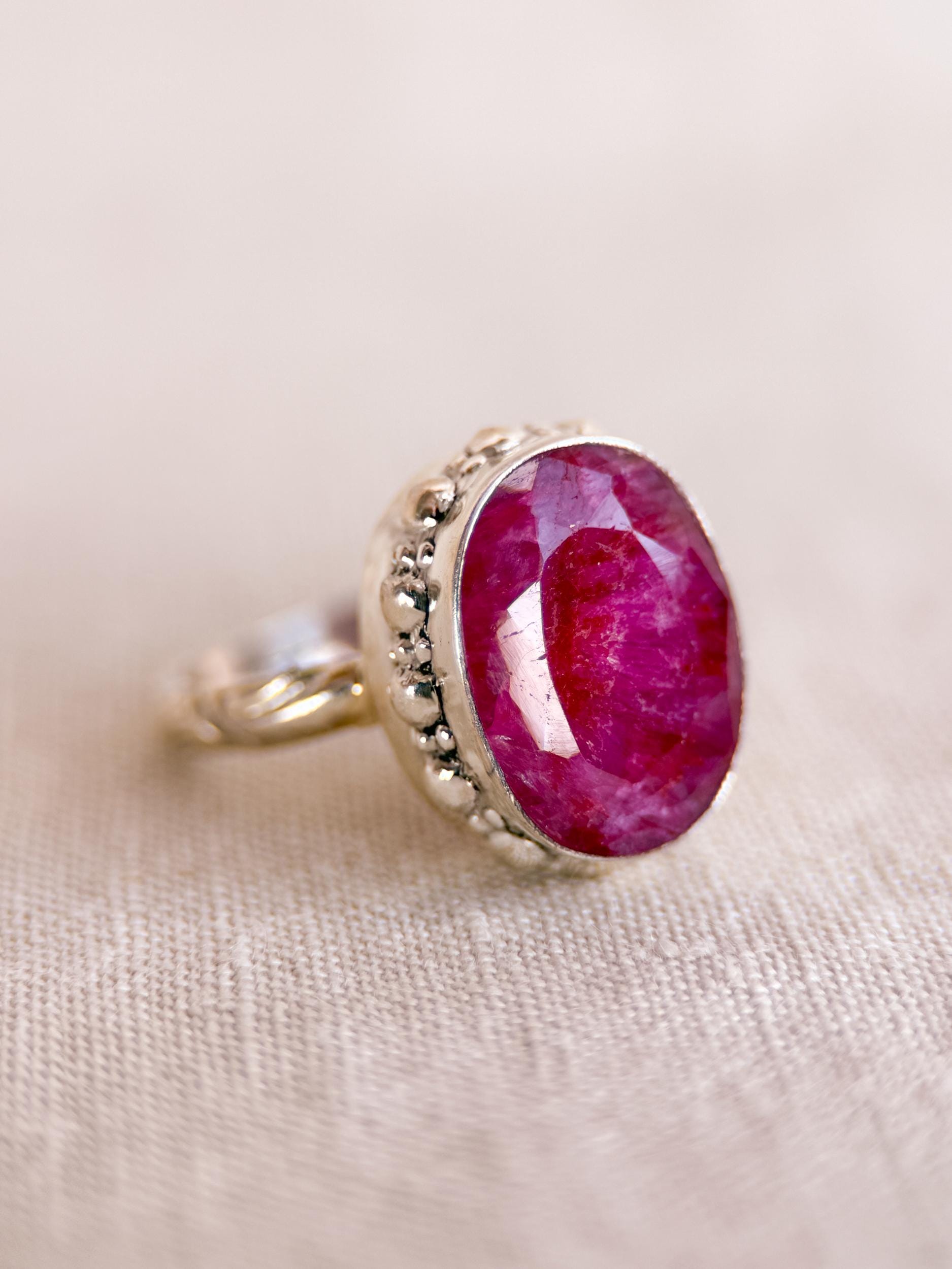 Vintage Ruby Ring, Sterling Silver Oval Bezel Statement Ring, Bold Everyday Jewelry