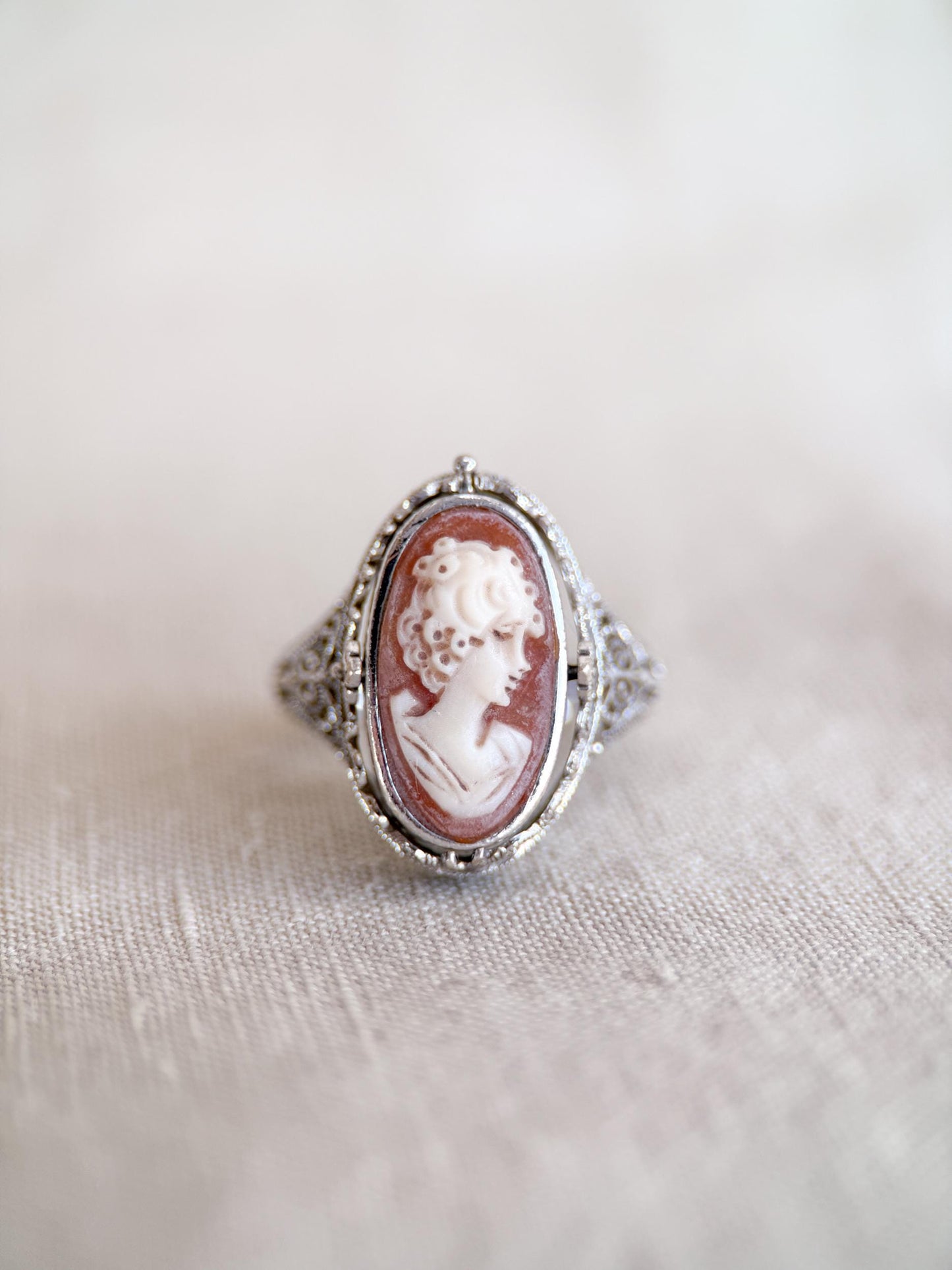 Vintage Cameo and Lapis Flip Ring, Sterling Silver Oval Filigree Reversible Ring, Unique Jewelry