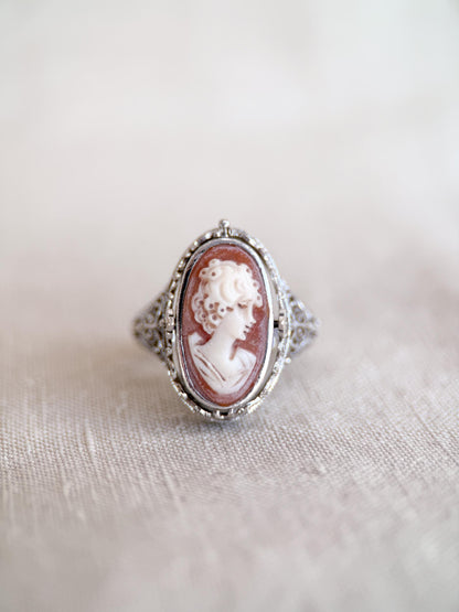 Vintage Cameo and Lapis Flip Ring, Sterling Silver Oval Filigree Reversible Ring, Unique Jewelry