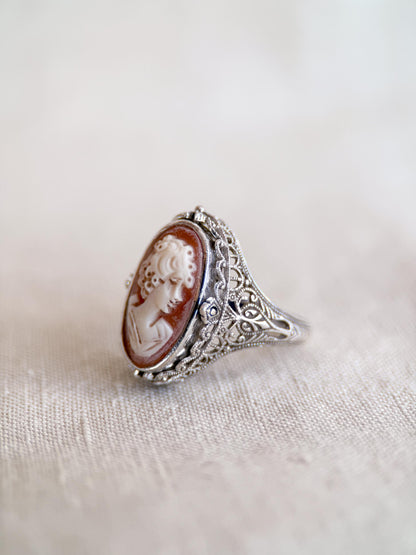 Vintage Cameo and Lapis Flip Ring, Sterling Silver Oval Filigree Reversible Ring, Unique Jewelry